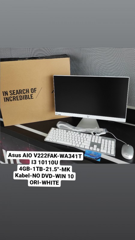 BuildUp PC Asus AIO V222FAK-WA341T I3 10110U 4GB-1TB-21.5"-MK Kabel-NO DVD-WIN 10 ORI-WHITE