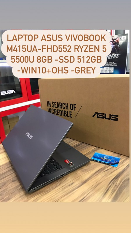 [PPN] Laptop Asus VIVOBOOK M415UA-FHD552 RYZEN 5 5500U 8GB -SSD 512GB -WIN10+OHS -GREY