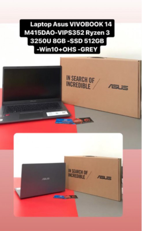 [PPN] Laptop Asus VIVOBOOK M415DAO-VIPS352 Ryzen 3 3250U 8GB -SSD 512GB -Win10+OHS -GREY