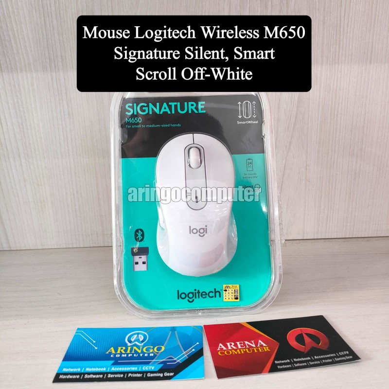 Mouse Logitech Wireless M650 Signature Silent, Smart Scroll Off-White