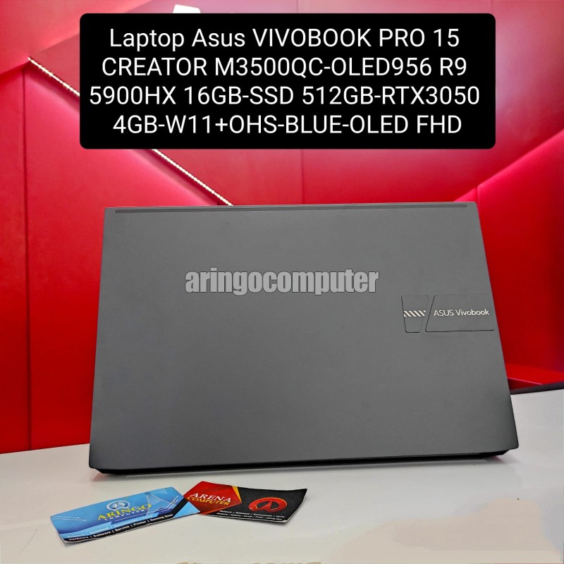 Laptop Asus VIVOBOOK PRO 15 CREATOR M3500QC-OLED956 R9 5900HX 16GB-SSD 512GB-RTX3050 4GB-W11+OHS-BLUE-OLED FHD