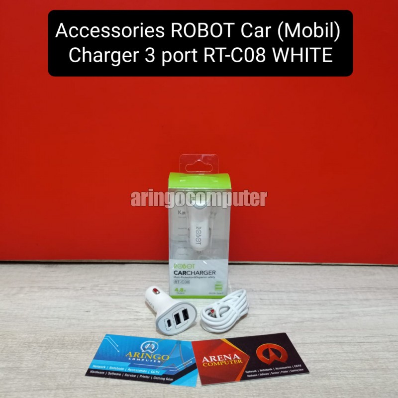 Accessories ROBOT Car (Mobil) Charger 3 port RT-C08 WHITE 