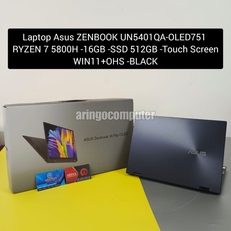 Laptop Asus ZENBOOK UN5401QA-OLED751 RYZEN 7 5800H -16GB -SSD 512GB -Touch -WIN11+OHS -BLACK