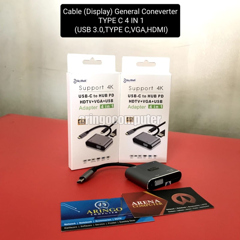 Cable (Display) General Converter TYPE C 4 IN 1 (USB 3.0,TYPE C,VGA,HDMI) GREY