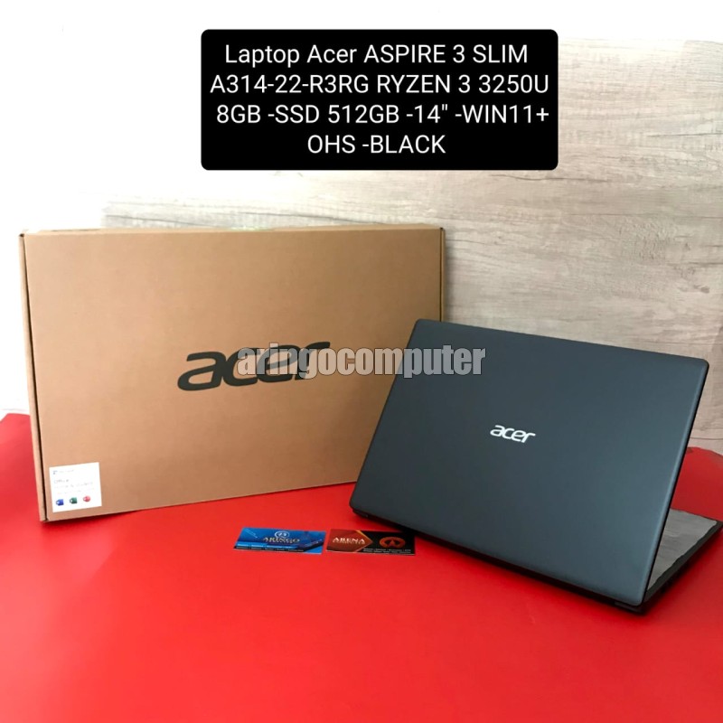 Laptop Acer ASPIRE 3 SLIM A314-22-R3RG RYZEN 3 3250U 8GB -SSD 512GB -14" -WIN11+OHS -BLACK