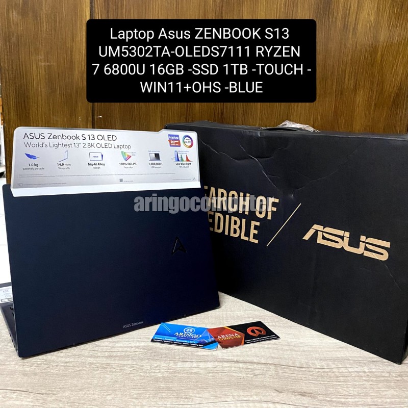 Laptop Asus ZENBOOK S13 UM5302TA-OLEDS7111 RYZEN 7 6800U 16GB -SSD 1TB -TOUCH -WIN11+OHS -BLUE