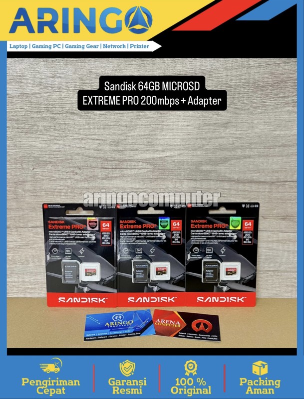 Memory Card (Micro|SD) Sandisk 64GB MICROSD EXTREME PRO 200mbps + Adapter