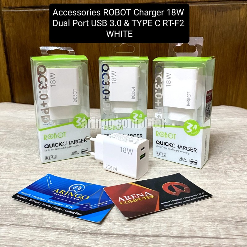 Accessories ROBOT Charger 18W Dual Port USB 3.0 & TYPE C RT-F2 WHITE
