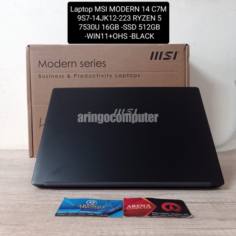 Laptop MSI MODERN 14 C7M 9S7-14JK12-223 RYZEN 5 7530U 16GB -SSD 512GB -WIN11+OHS -BLACK