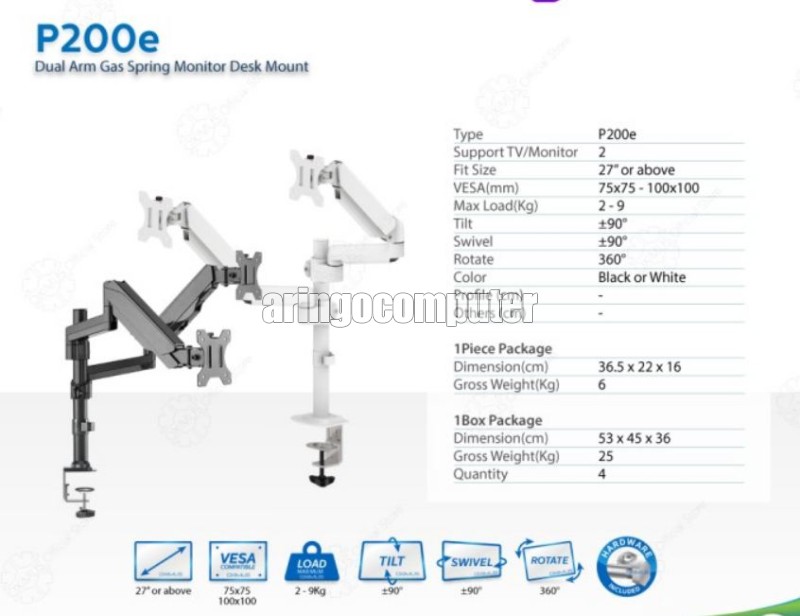 Office Equipment OXIMUS BRACKET Monitor Jepit P200E BLACK (27-34in) Max 9Kg