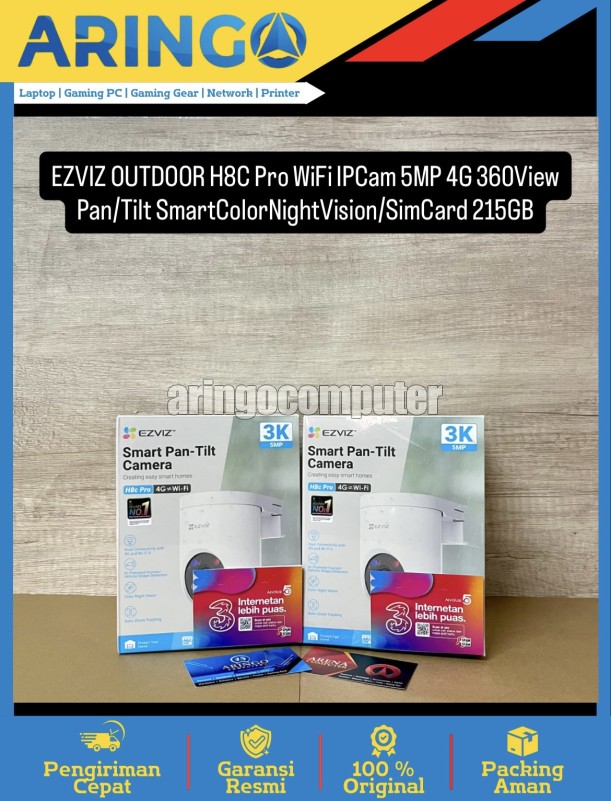 CCTV EZVIZ OUTDOOR H8C Pro WiFi IPCam 5MP 4G 360View Pan/Tilt SmartColorNightVision/SimCard 215GB