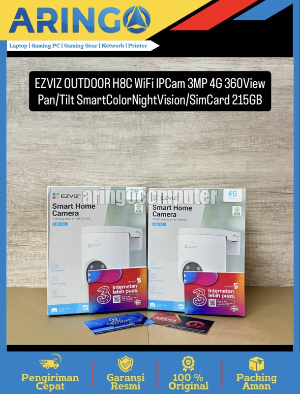 CCTV EZVIZ OUTDOOR H8C WiFi IPCam 3MP 4G 360View Pan/Tilt SmartColorNightVision/SimCard 215GB