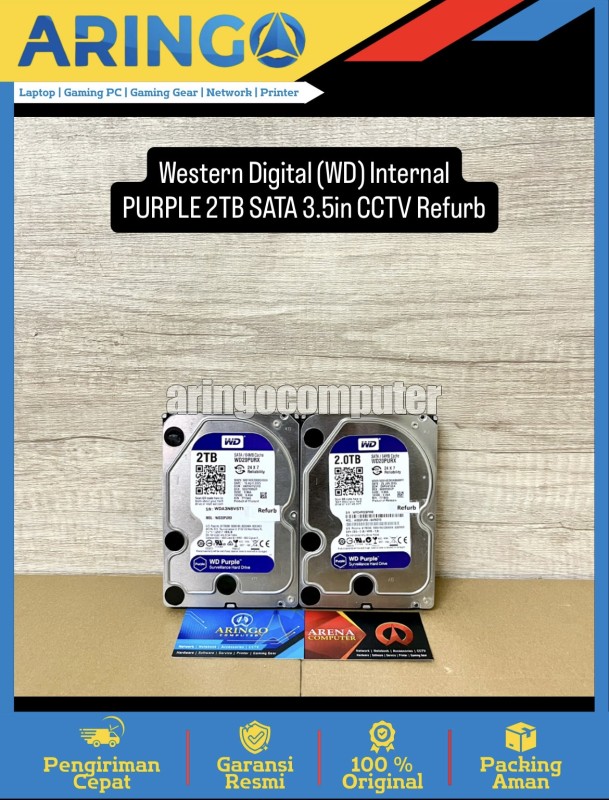 Harddisk Western Digital (WD) Internal PURPLE 2TB SATA 3.5in CCTV Refurb