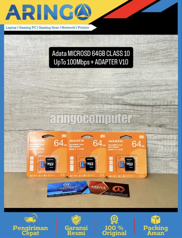 Memory Card (Micro|SD) Adata MICROSD 64GB CLASS 10 UpTo 100Mbps + ADAPTER V10