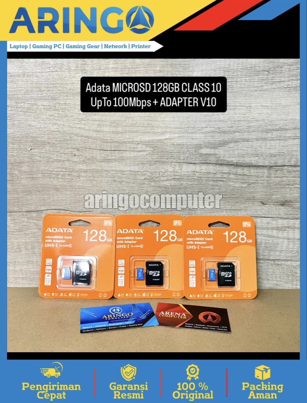 Memory Card (Micro|SD) Adata MICROSD 128GB CLASS 10 UpTo 100Mbps + ADAPTER V10